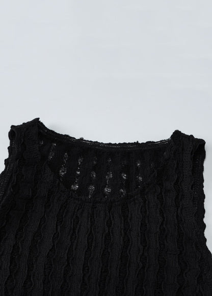 Slim Fit Black O Neck Hollow Out Solid Knit Tanks Sleeveless