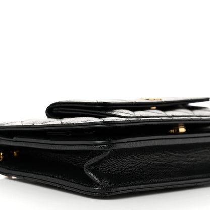 Caviar Quilted Pocket Clutch With Chain WOC Black
