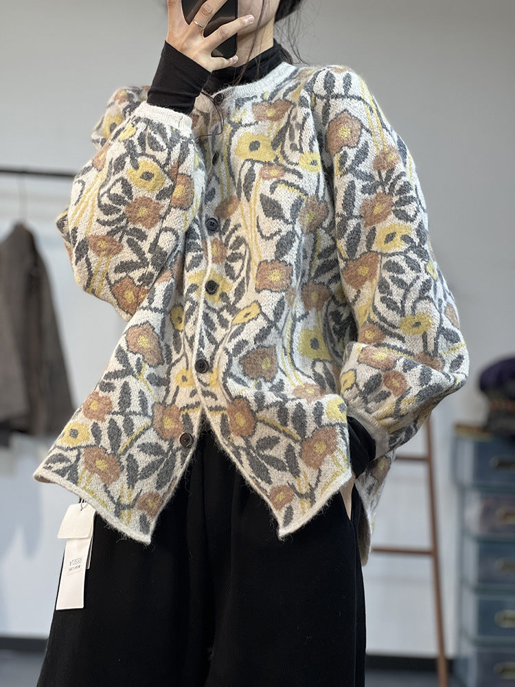 Ethnic Style Jacquard Knitted Literary Plush Sweater