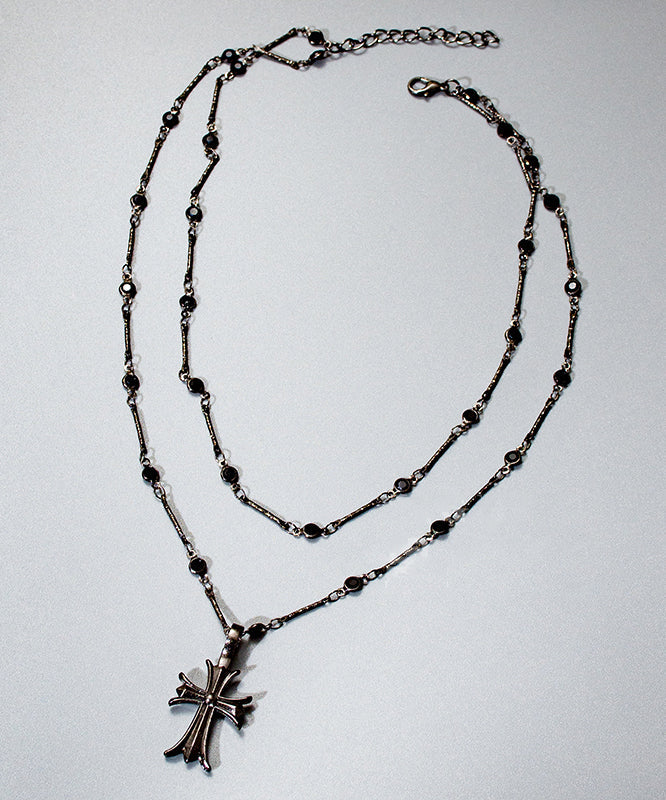 Unique Black Stainless Steel Double-Layer Cross Pendant Necklace