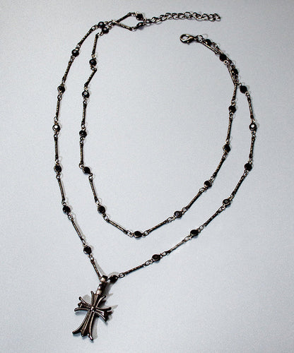 Unique Black Stainless Steel Double-Layer Cross Pendant Necklace