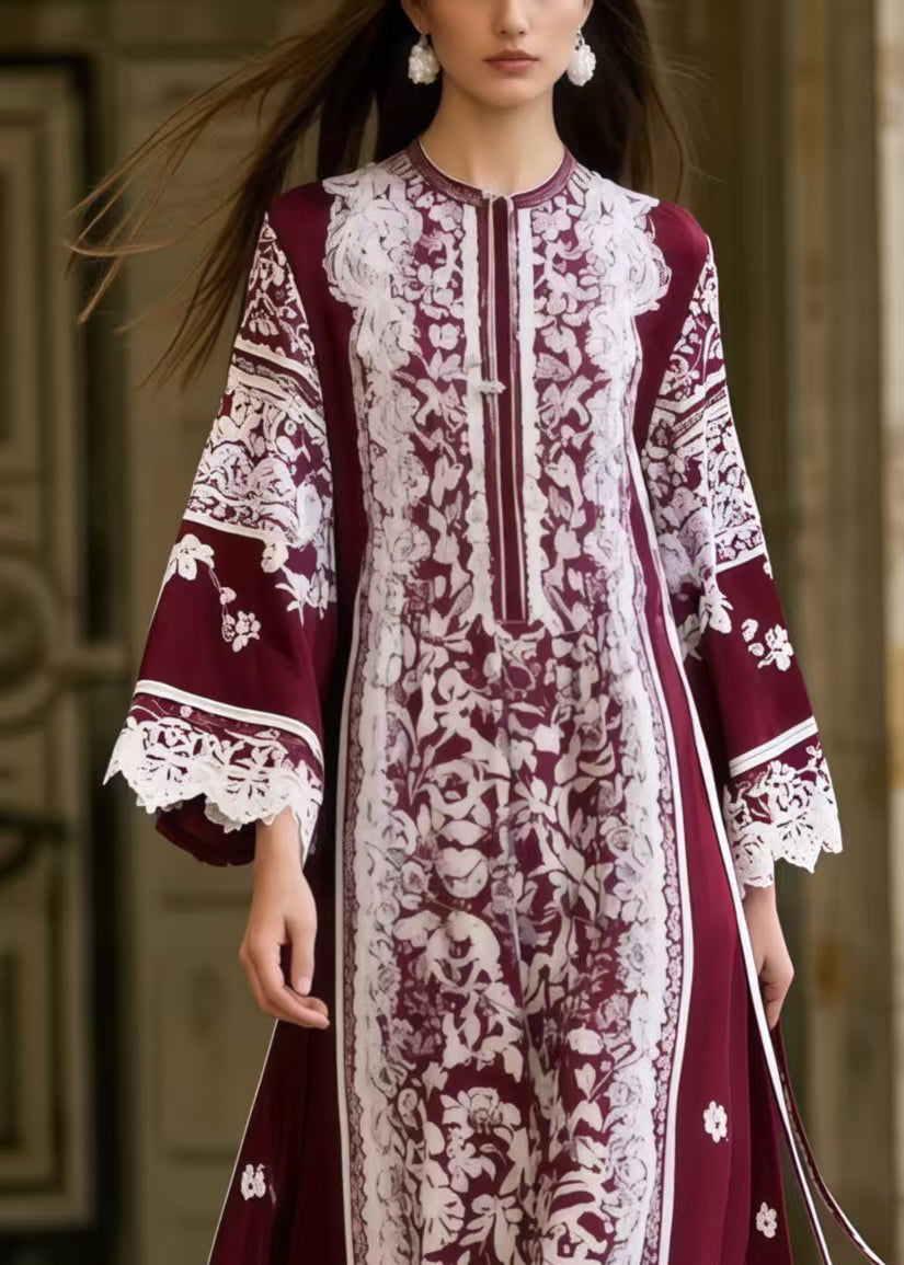 DIY Mulberry Tie Waist Print Cotton A Line Dresses Spring