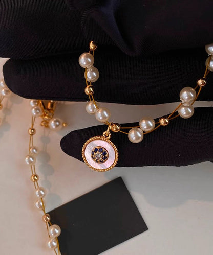 Elegant Pearl Double Layered Gilded Circle Pendant Necklace