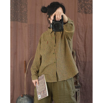 Women Retro Floral Cotton Autumn Casual Blouse