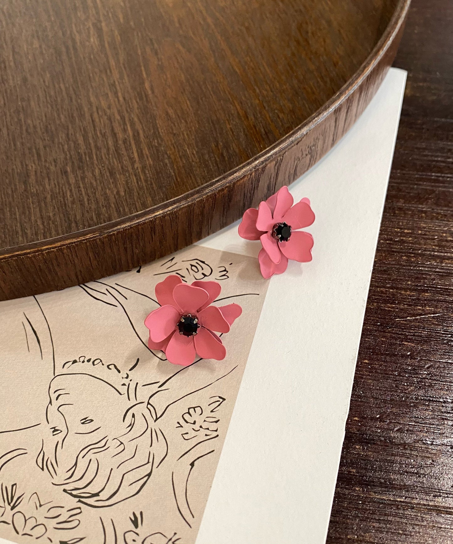 Cute Red Alloy Obsidian Floral Stud Earrings