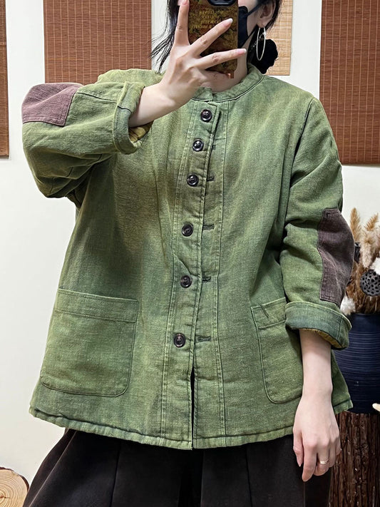 Vintage Casual Patchwork Single Breasted Thick Coat
