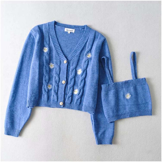 Vintage flower embroidery short loose cardigan top coat  7212