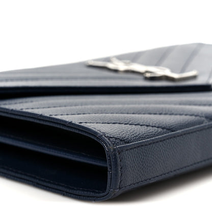 Grain De Poudre Matelasse Chevron Monogram Chain Wallet Deep Marine
