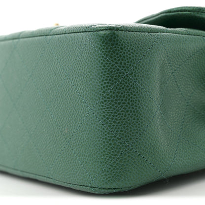 Metallic Caviar Quilted Jumbo Double Flap Green