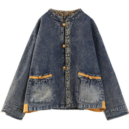 Winter Spring Retro Floral Cotton Denim Coat