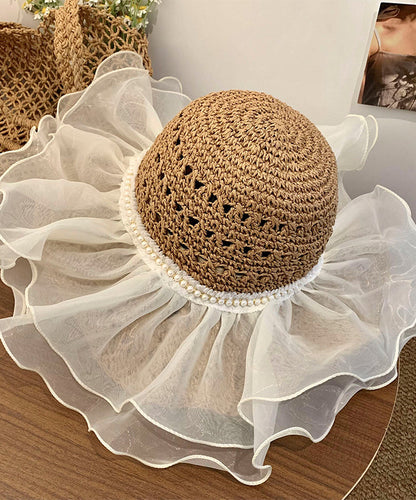 2025 Summer New Nail Bead Organza Large Brimmed Sun Hat