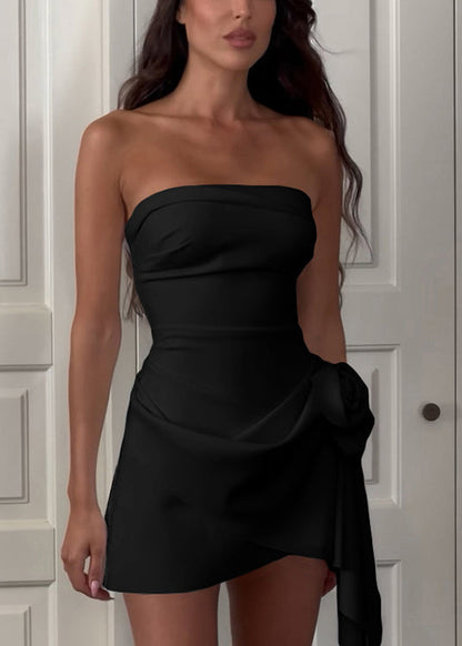 Black High Waist Solid Dresses Cold Shoulder Summer