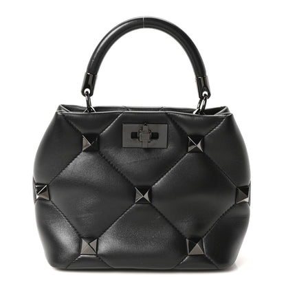 Nappa Monochrome Small Roman Stud The Handle Bag Black