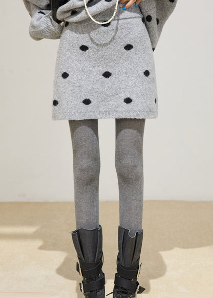 Beautiful Grey Oversized Cozy Knit Two Pieces Set Winter