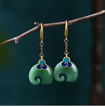 Elephant Imitation Hetian Jade Vintage Style Earrings