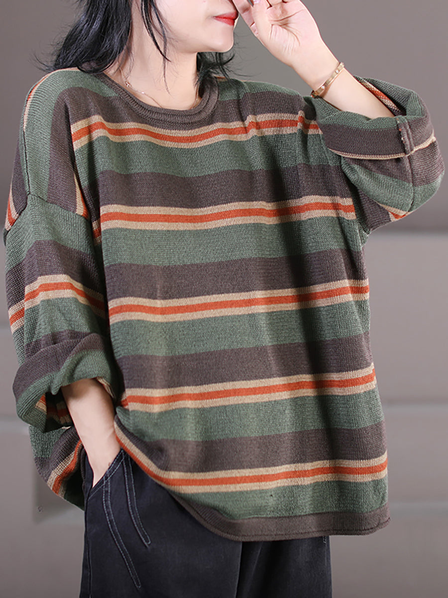 Women Striped O-Neck Loose Sweater