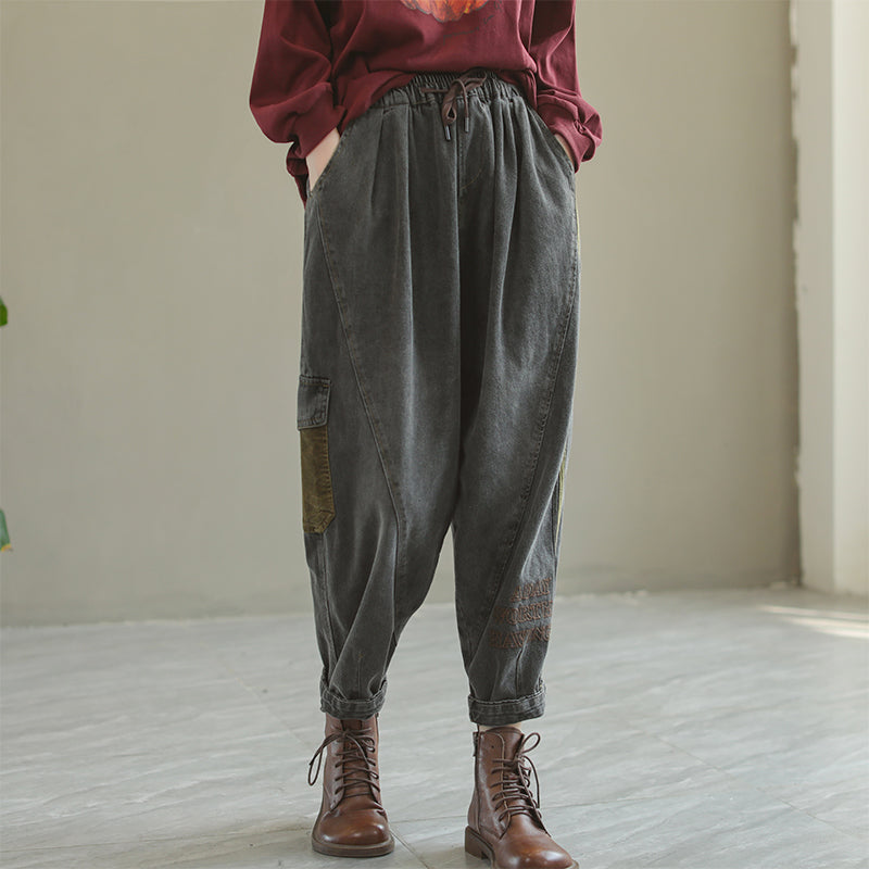 Women Autumn Color Matching Harem Jeans