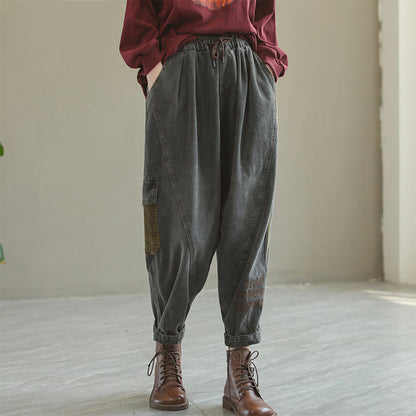 Women Autumn Color Matching Harem Jeans