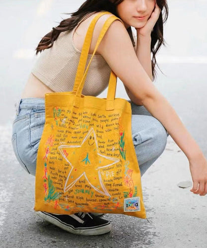 Ethnic Style Yellow Embroidery Star Cotton Shoulder Bags