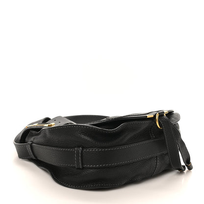 Grained Calfskin Medium Marcie Saddle Bag Black