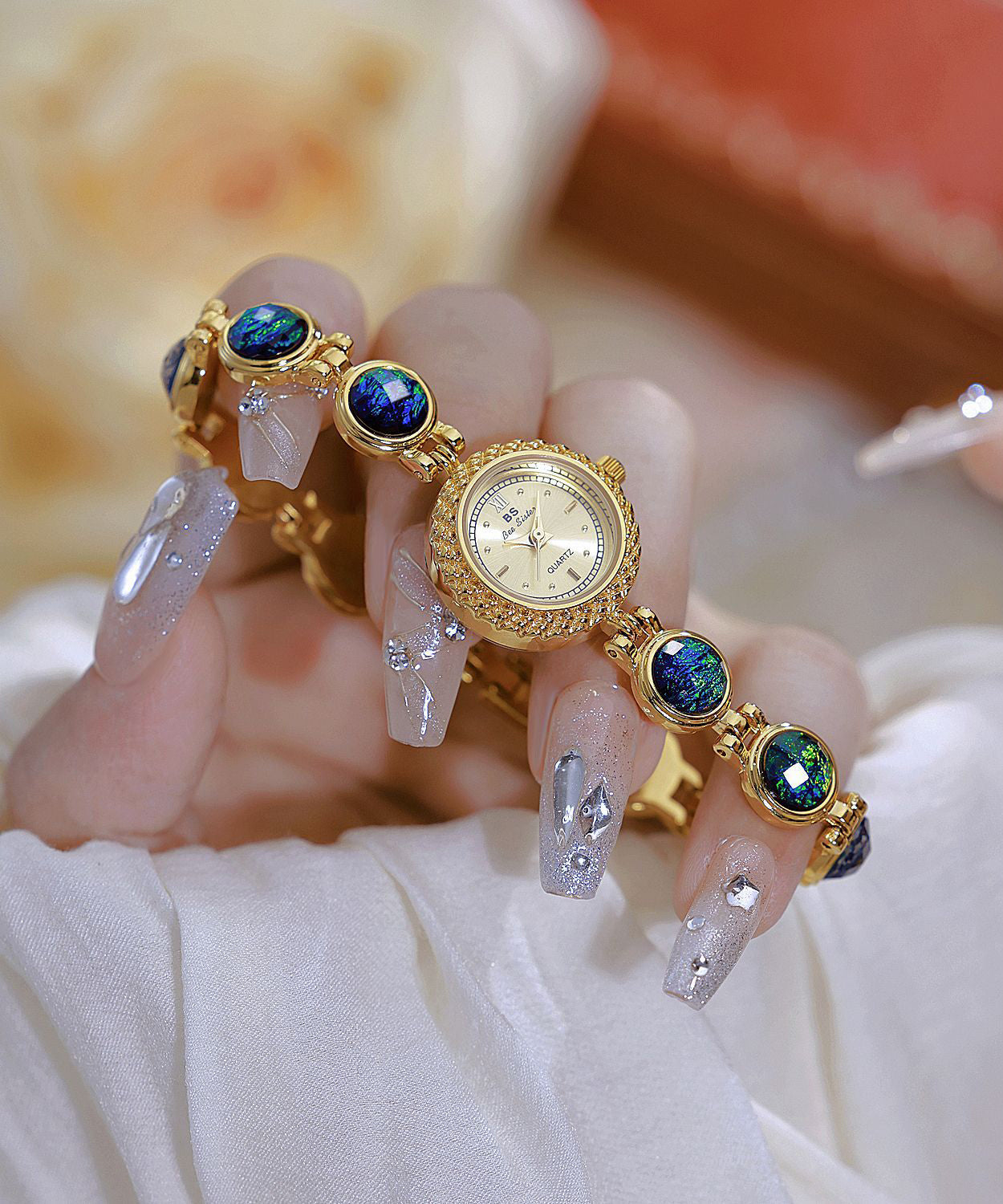 Fashion Blue Metal Hardlex Crystal Quartz Movement Watches