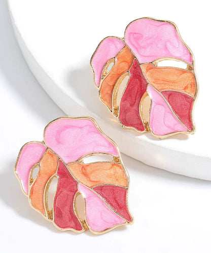 New Purple Alloy Drip Glaze Leaf Earrings For Women
