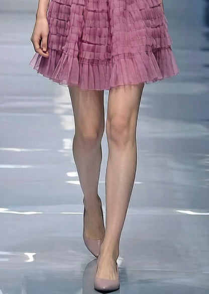 Loose Purple Wrinkled Elastic Waist Tulle Skirt Summer