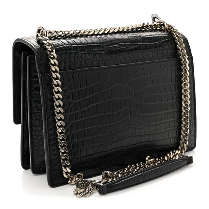 Calfskin Crocodile Embossed Medium Monogram Sunset Black