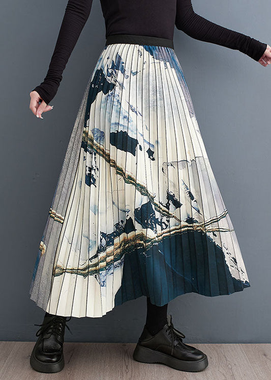 Vintage Print Patchwork Elastic Waist A Line Skirt Fall