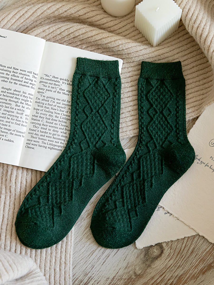 8 Pairs Wool Vintage Solid Women Socks