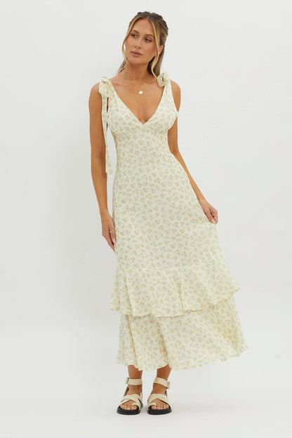 Manhattan Summer Tied Shoulder Maxi Dress Yellow