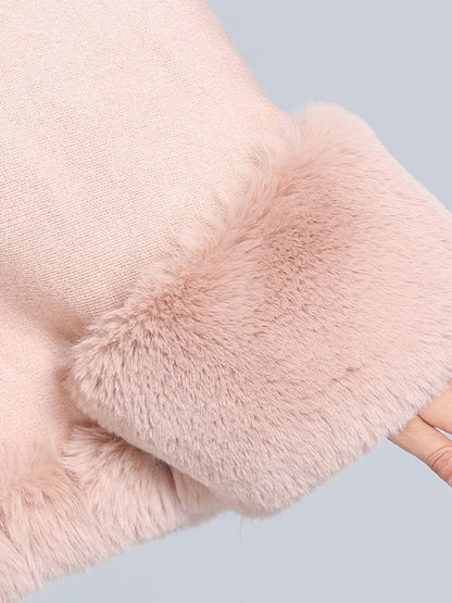 Women Poncho Sweater Faux Fur Coat Shawl Collar