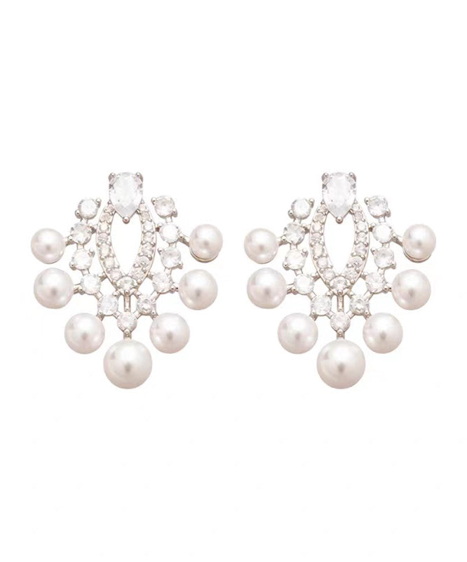 Fashion White Copper Zircon Pearl Stud Earrings