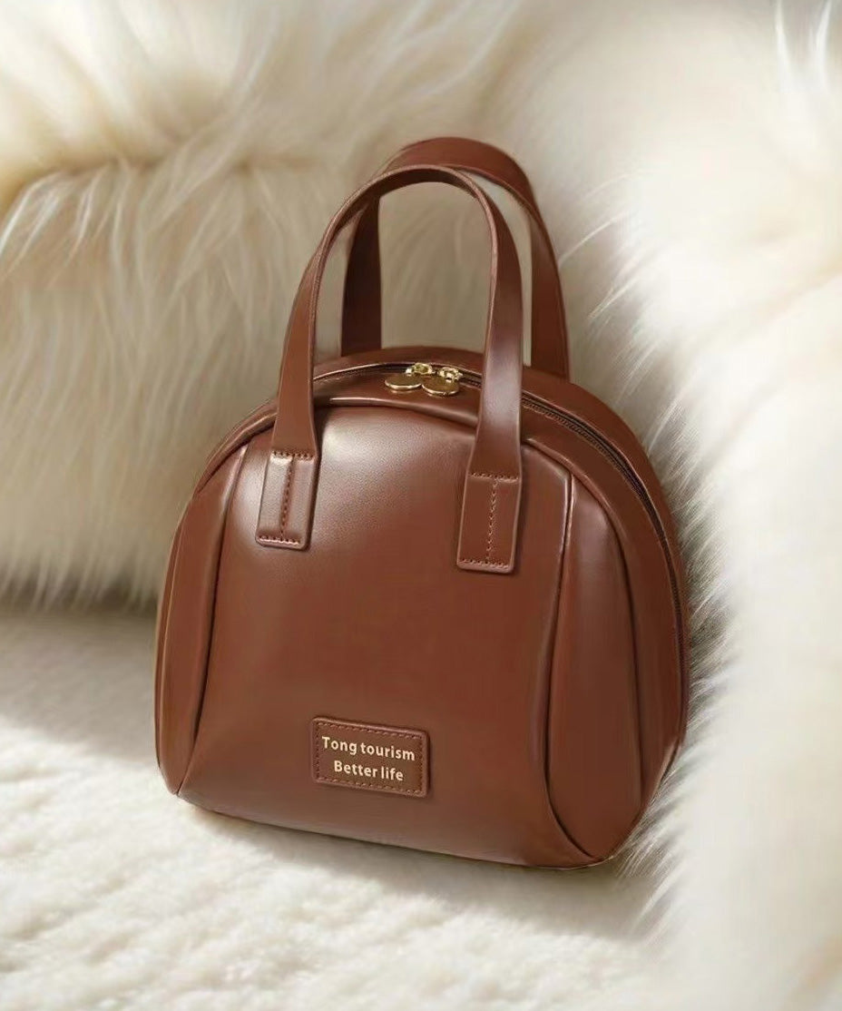 Casual Brown Solid Durable Faux Leather Tote Handbag