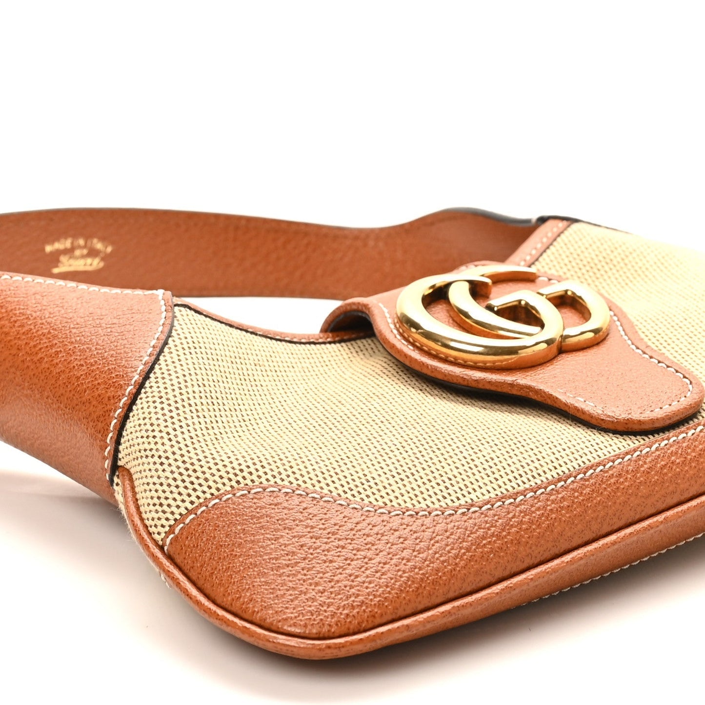 Canvas Textured Dollar Calfskin Small Aphrodite Shoulder Bag Beige Tan