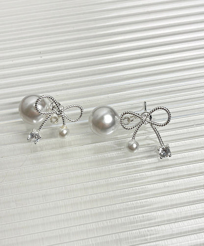 Chic Grey Alloy Pear Bow Stud Earrings