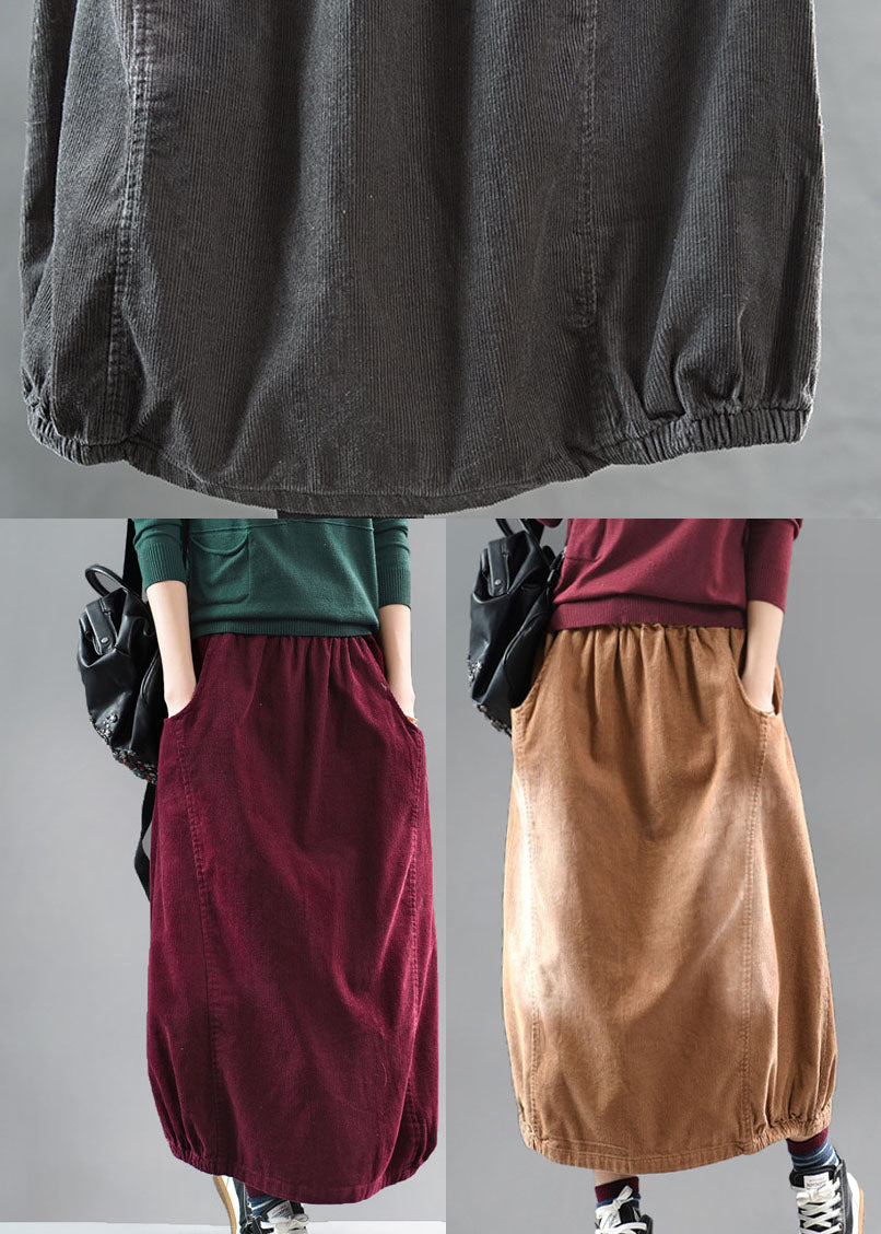 Beautiful Grey black wrinkled Patchwork Corduroy Skirts