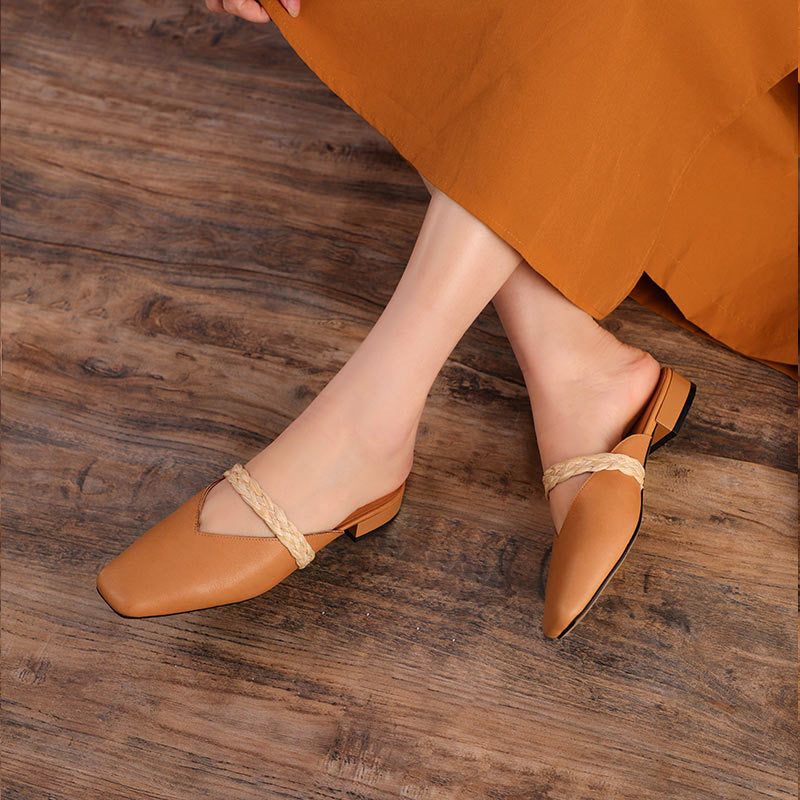 Women Summer Leather Handmde Wedge Slippers