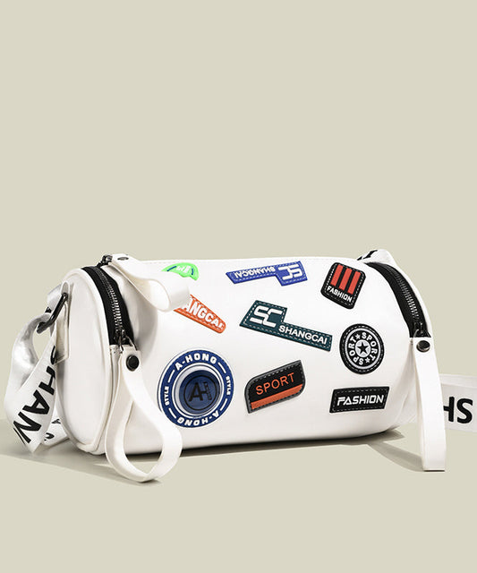 Casual White Appliqued Large Capacity Faux Leather Bucket Bag