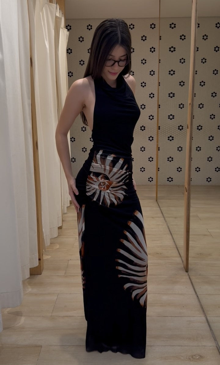 Sexy Sleeveless Halter Printed Dress