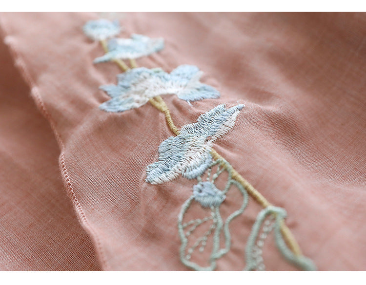 Vintage Double Cotton Linen Embroidered Buckle A-Line Skirt