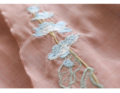 Vintage Double Cotton Linen Embroidered Buckle A-Line Skirt