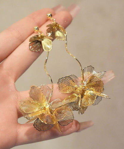 Stylish Gold Metal Overgild Floral Drop Earrings