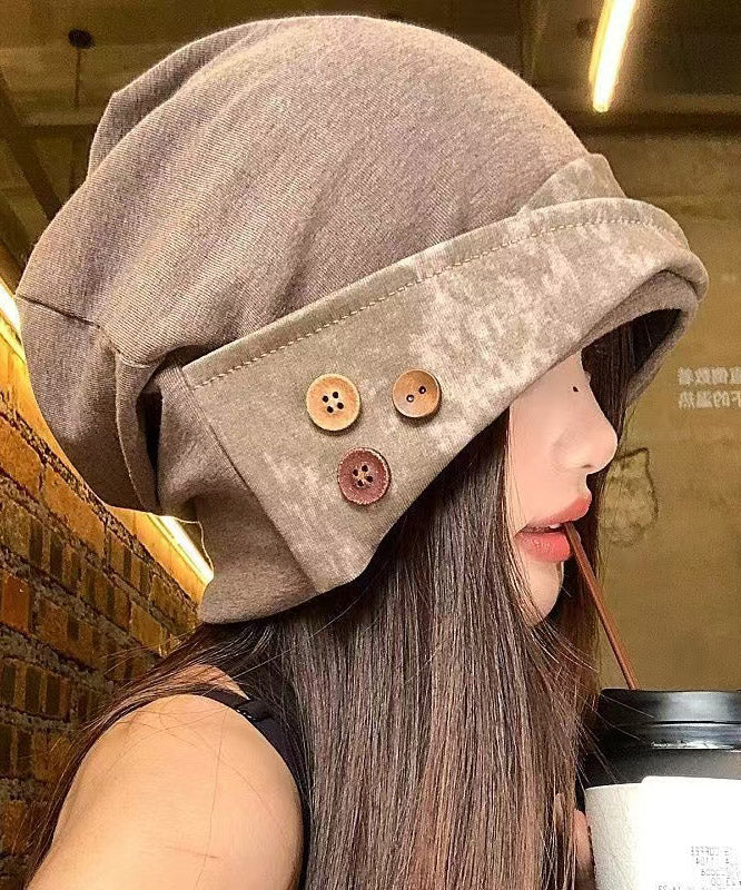 Japanese Style Khaki Versatile Patchwork Button Boonie Hat