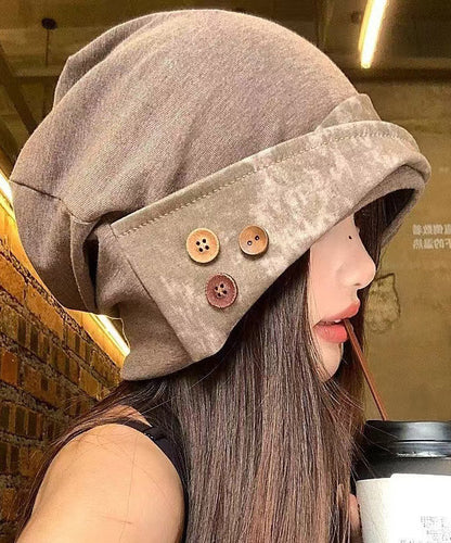 Japanese Style Khaki Versatile Patchwork Button Boonie Hat