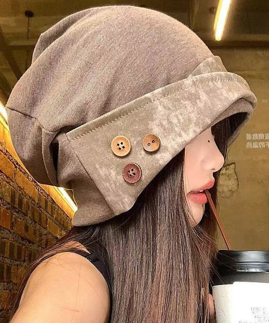 Japanese Style Khaki Versatile Patchwork Button Boonie Hat