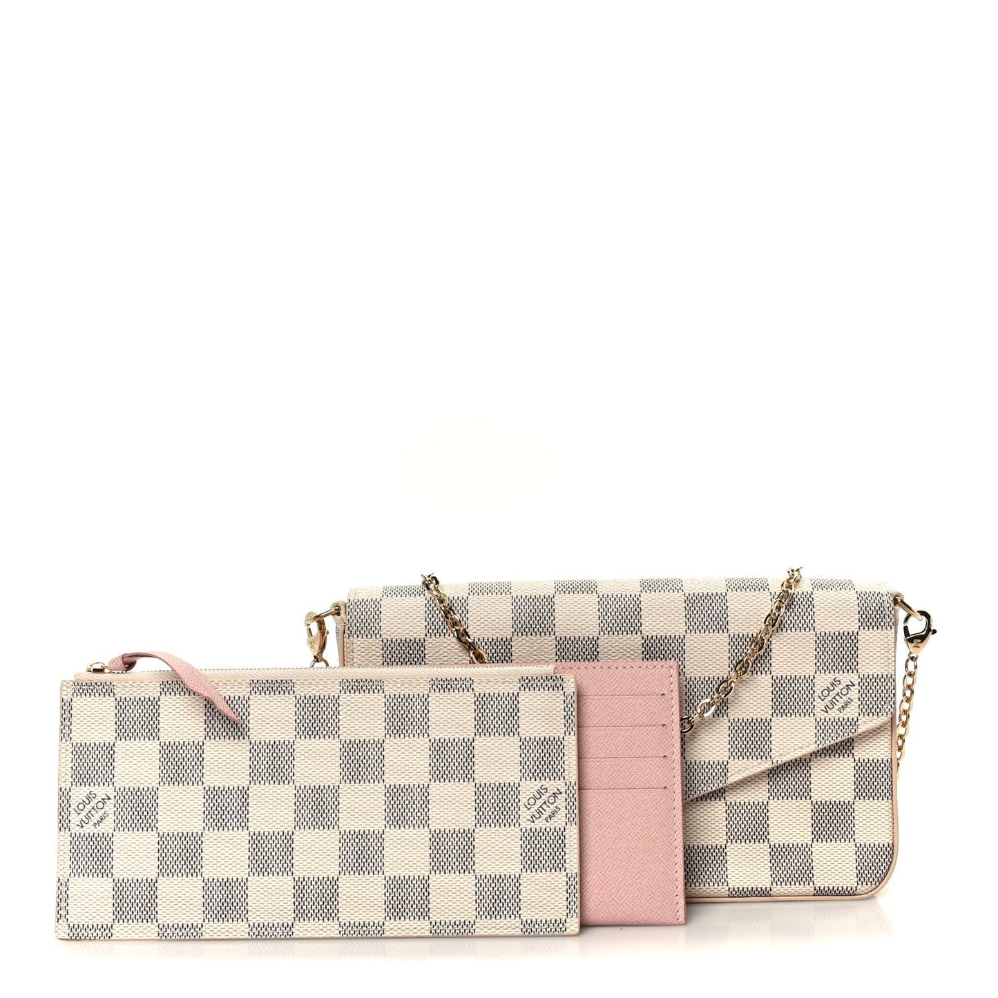 Damier Azur Pochette Felicie Chain Wallet Rose Ballerine