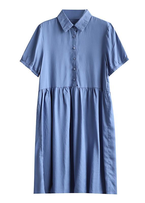 Bohemian lapel Cinched Tunic Tunic Tops blue Dresses