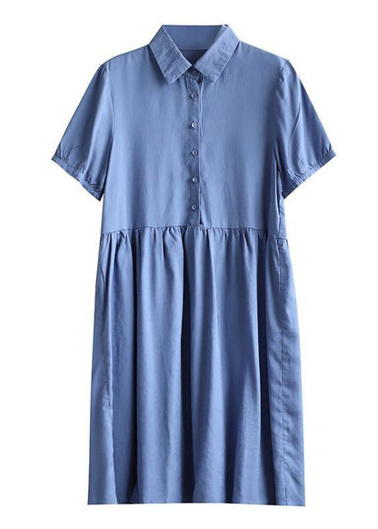 Bohemian lapel Cinched Tunic Tunic Tops blue Dresses