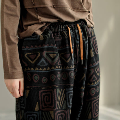 Women Retro Print Autumn Loose Casual Jeans